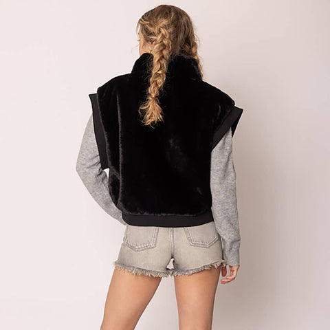 Sensibling Corp.-Faux Fur Rib Sleeve Vest-Pink Dot Styles
