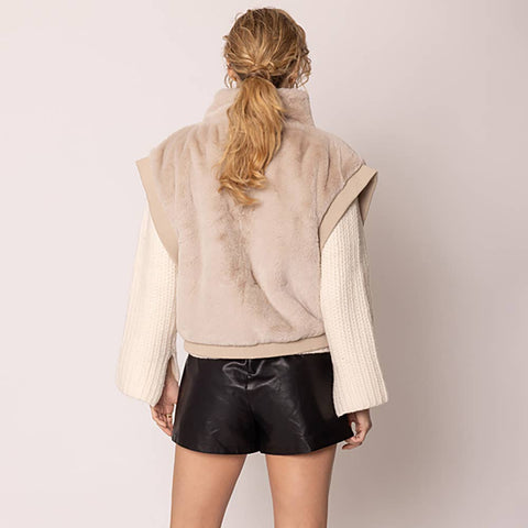 Sensibling Corp.-Faux Fur Rib Sleeve Vest-Pink Dot Styles