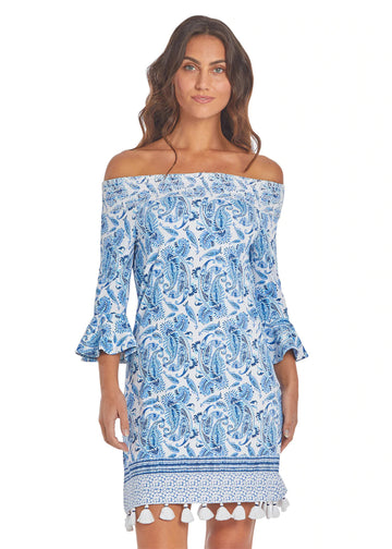 Cabana Life | Charleston - Blue Coverluxe Off the Shoulder Dress S Cabana Life | Charleston - Blue Coverluxe Off the Shoulder Dress S