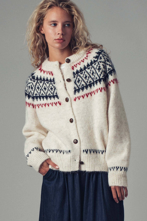 Fair Isle Nordic Toggle Knit Cardigan: Ivory