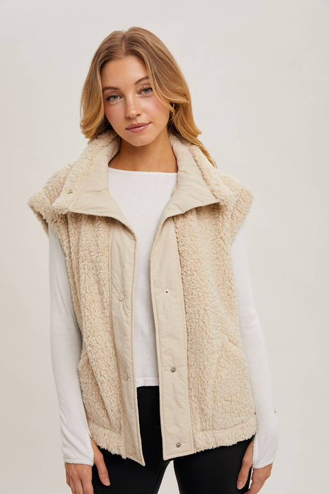 Fleece Sherpa Mock Neck Vest