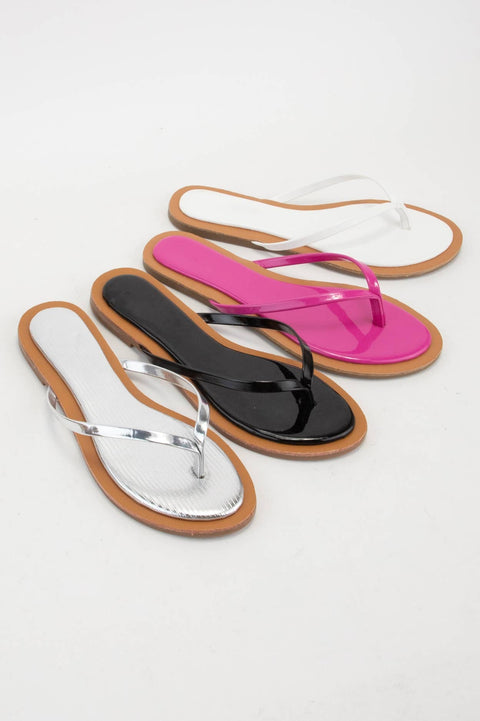 CCOCCI-AGORA-1 PATENT THONG SANDAL CONTRAST COLOR OUTSOLE: SILVER / 10-Pink Dot Styles