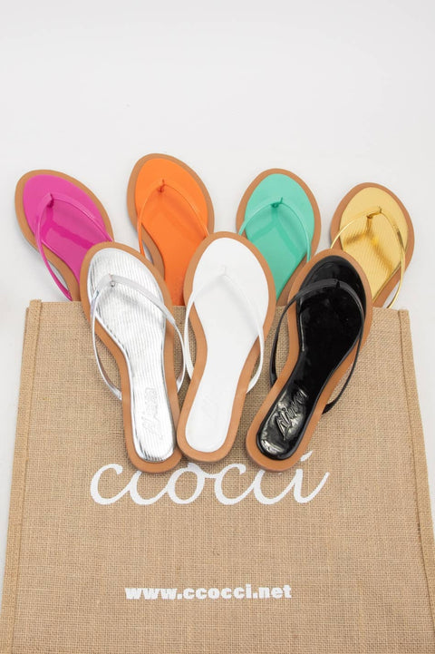 CCOCCI-AGORA-1 PATENT THONG SANDAL CONTRAST COLOR OUTSOLE: SILVER / 6.5-Pink Dot Styles
