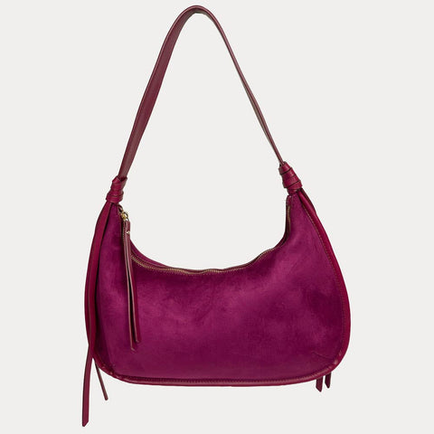 Sara Solid Suede Shoulder Bag w/ Tassels: Cream