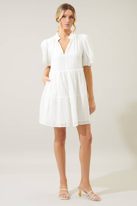 Sugarlips-Jacey Babydoll Eyelet Mini Dress (Final Sale)-Pink Dot Styles
