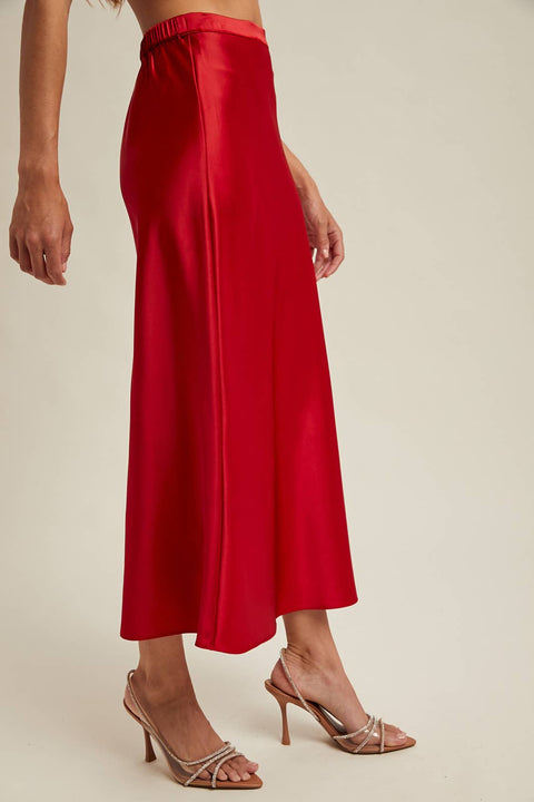 Wishlist Apparel-BASIC SATIN MIDI SKIRT / WL25-10095: Red / L-Pink Dot Styles