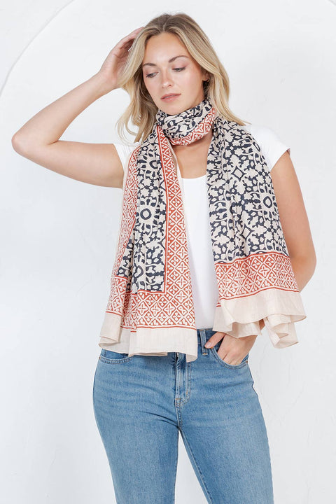 Black and Pink Block Print Scarf