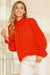 Ces Femme-Solid Woven Smocking Long Sleeve Top / TJ10906SA: S-M-L (2-2-2) / RED CORAL-Pink Dot Styles