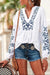 Tribal Embroidered White Top-Apparel > Womens > Tops > Shirts-Pink Dot Styles