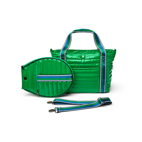 Think Royln-Love all Tennis Bag| Green Patent (Blue/Green Stripe)-Pink Dot Styles
