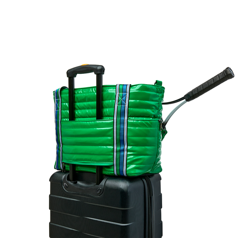 Think Royln-Love all Tennis Bag| Green Patent (Blue/Green Stripe)-Pink Dot Styles