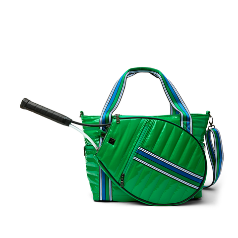 Think Royln-Love all Tennis Bag| Green Patent (Blue/Green Stripe)-Pink Dot Styles