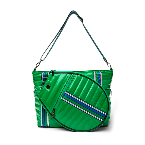 Think Royln-Love all Tennis Bag| Green Patent (Blue/Green Stripe)-Pink Dot Styles
