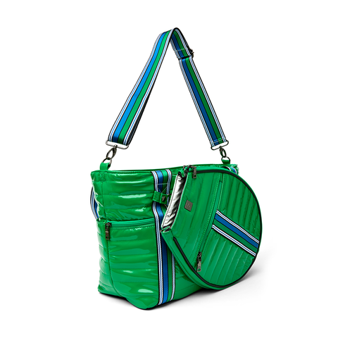 Think Royln-Love all Tennis Bag| Green Patent (Blue/Green Stripe)-Pink Dot Styles