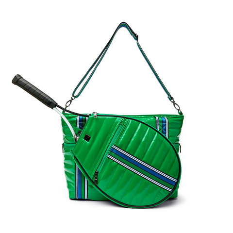 Think Royln-Love all Tennis Bag| Green Patent (Blue/Green Stripe)-Pink Dot Styles