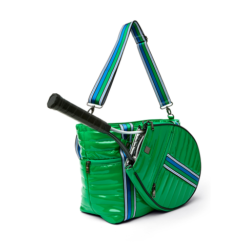 Think Royln-Love all Tennis Bag| Green Patent (Blue/Green Stripe)-Pink Dot Styles