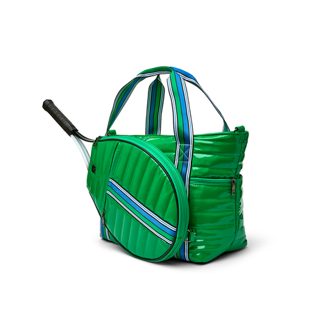 Think Royln-Love all Tennis Bag| Green Patent (Blue/Green Stripe)-Pink Dot Styles