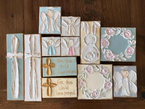Coddiwomple-3x3 Angel handmade painted baby nursery wedding Easter: Powder blue-Pink Dot Styles