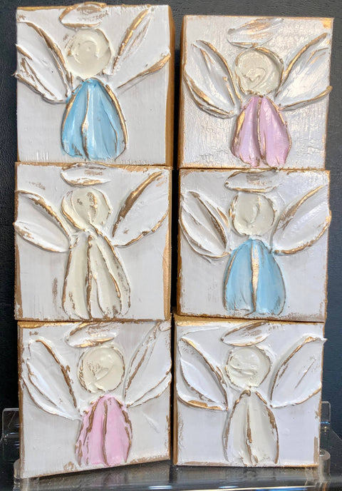 Coddiwomple-3x3 Angel handmade painted baby nursery wedding Easter: Powder blue-Pink Dot Styles