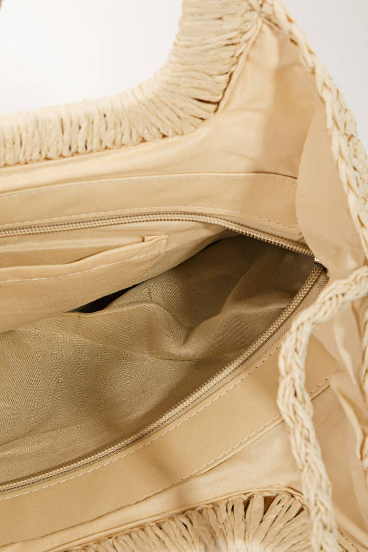 Collections by Fame Accessories-Three Tone Straw Braided Tote Bag (Final Sale)-Pink Dot Styles