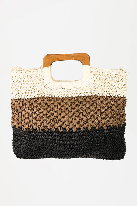Collections by Fame Accessories-Three Tone Straw Braided Tote Bag (Final Sale)-Pink Dot Styles