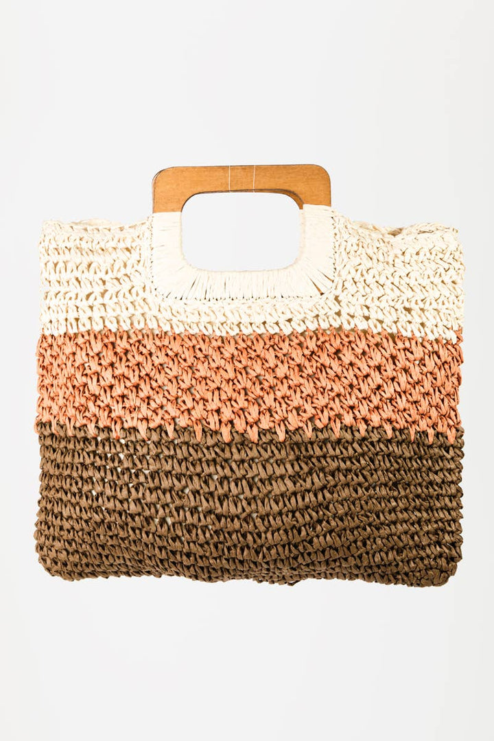 Collections by Fame Accessories-Three Tone Straw Braided Tote Bag (Final Sale)-Pink Dot Styles