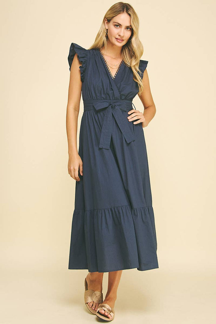 PINCH-Deep Navy Eyelet Detail Midi Dress-Pink Dot Styles