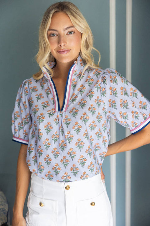 VOY-Blue Floral with Contrast Stripe-Pink Dot Styles