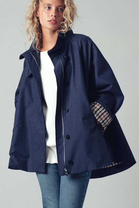 Modern A-Line Trench Jacket: Navy