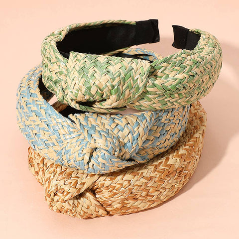 Raffia Weave Knot Headband: FUCHSIA