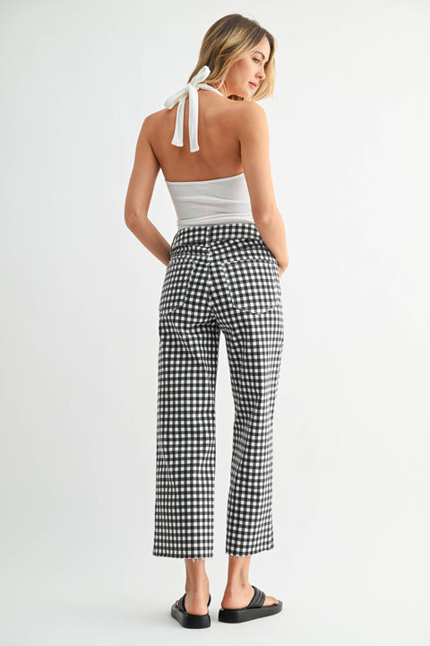 JUST BLACK DENIM-High Rise Utility Wide Leg- Black Gingham-Pink Dot Styles