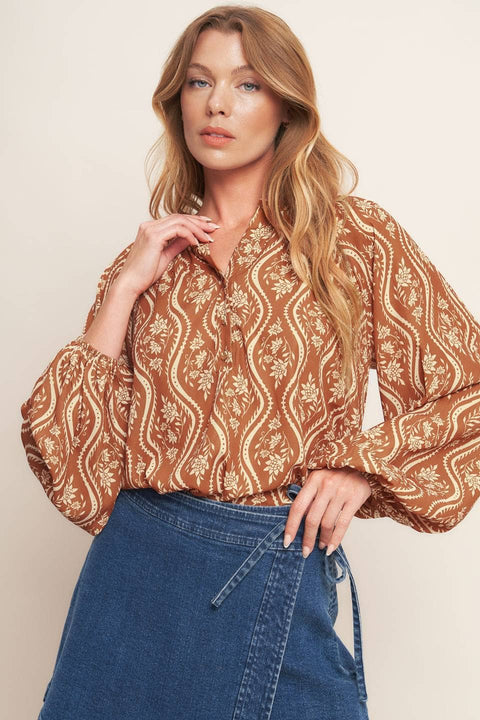 Peach and Brown Woven Top