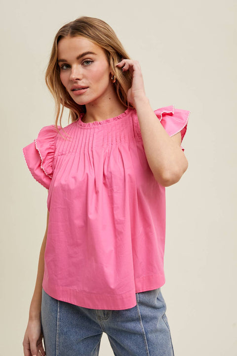 Wishlist Apparel-Hot Pink Contrast Stitch Top-Pink Dot Styles
