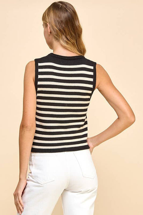 Knit Black & White Sleeveless Sweater