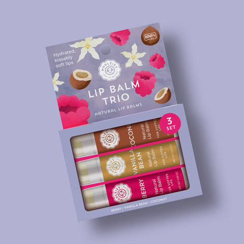 Woolzies-Duo Lip Balm Set of 3 Berry, Vanilla & Coconut-Pink Dot Styles