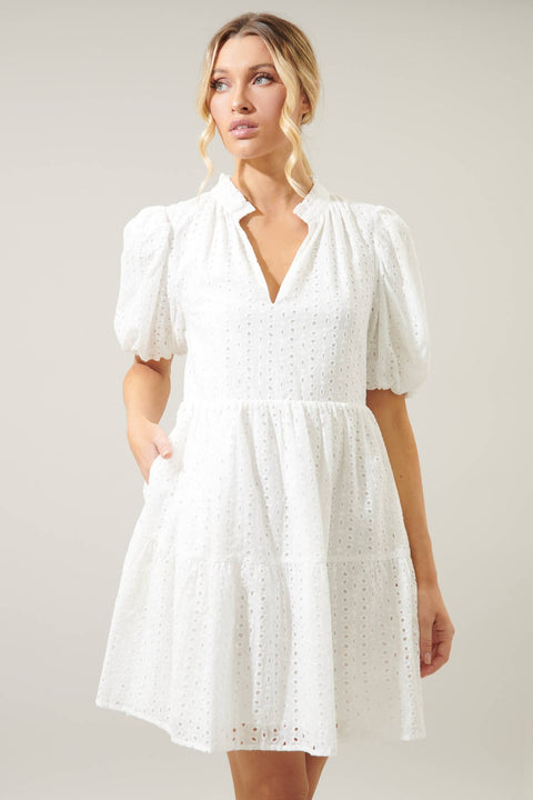 Sugarlips-Jacey Babydoll Eyelet Mini Dress (Final Sale)-Pink Dot Styles