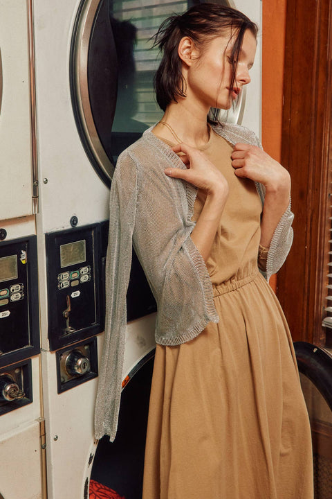 Metallic Open Front Cardigan: Gold / M