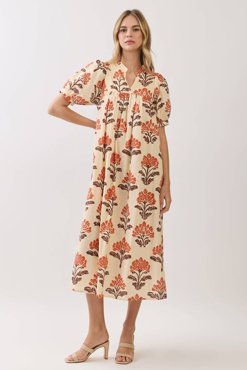 Botanical Cream Midi Dress