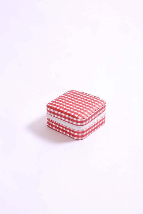 Gingham Travel Jewelry Case - Mother's Day 2026: Light Blue