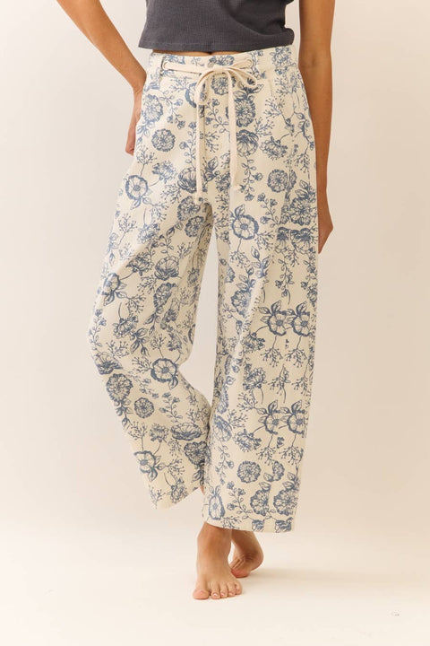 Floral Printed Cropped Straight-leg Pant