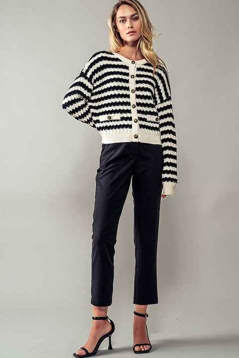 Cropped Straight Leg Side Pocket Trousers: Black