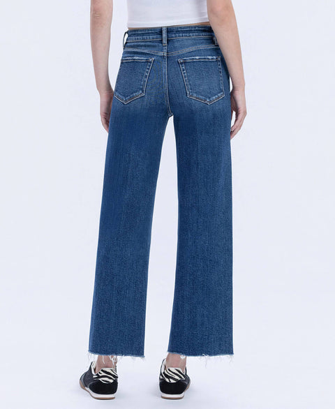 FLYING MONKEY-High Rise Trouser Press Wide Leg Jeans-Pink Dot Styles