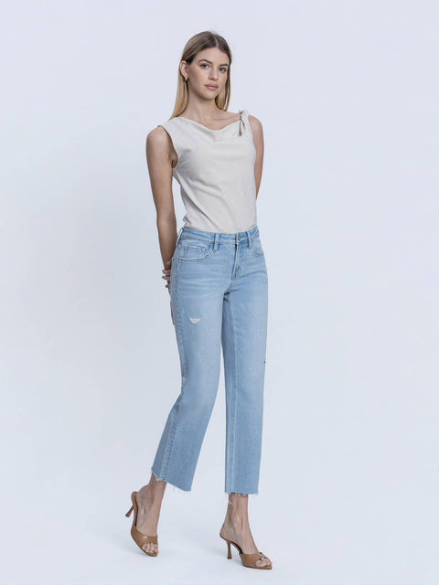 Light Wash Mid Rise Straight Jeans
