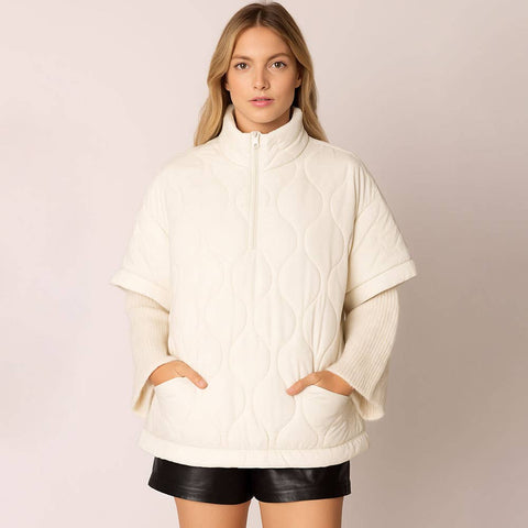 Quilted Puffer Pullover Poncho