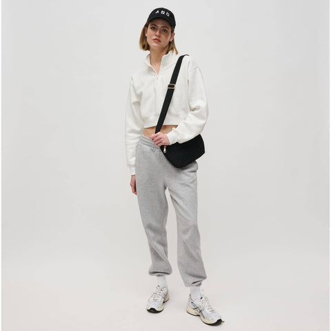 Sol and Selene-Ethereal   Woven Sustainable Crossbody: Black-Pink Dot Styles