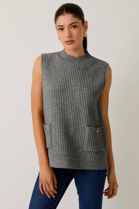 MOCK NECK SLEEVELESS OVERSIZE VEST: Beige / S