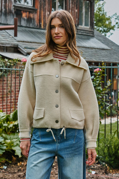 Urban Daizy-Sweater Knit Jacket with Detachable Collar: Ivory / SM-ML-Pink Dot Styles