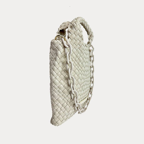 AHDORNED-Lola Neoprene Crossbody Bag : Ecru-Pink Dot Styles