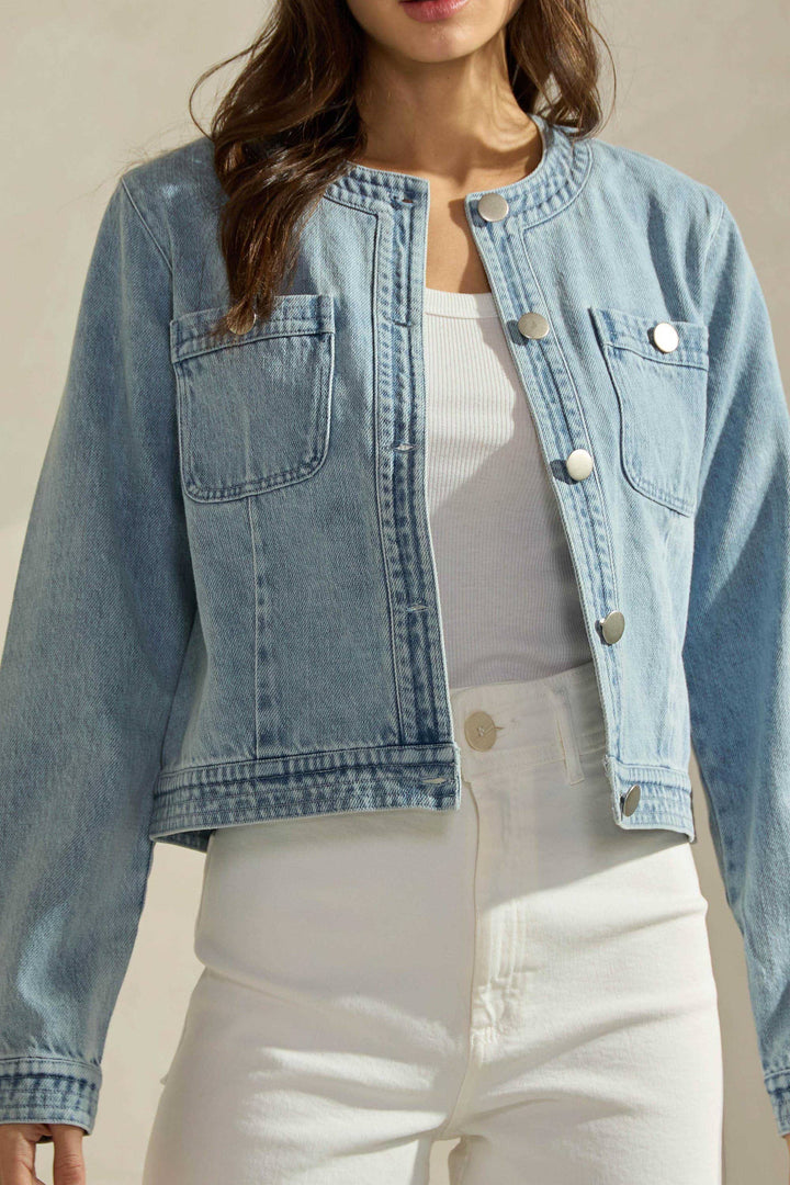 Able-Light Color Denim Jacket-Pink Dot Styles