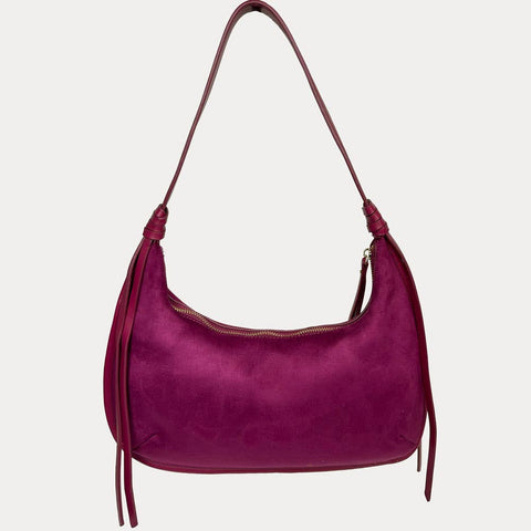 Sara Solid Suede Shoulder Bag w/ Tassels: Cream